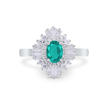 Art Deco Vintage Oval Halo Wedding Ring Simulated Paraiba Tourmaline CZ 925 Sterling Silver